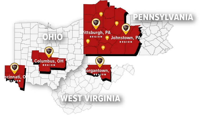 D-Bug Pest Control Service Area Map Ohio, Pennsylvania, West Virginia