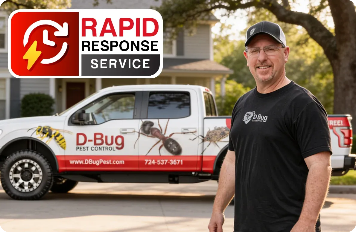rapid response image, owner standing near company truck