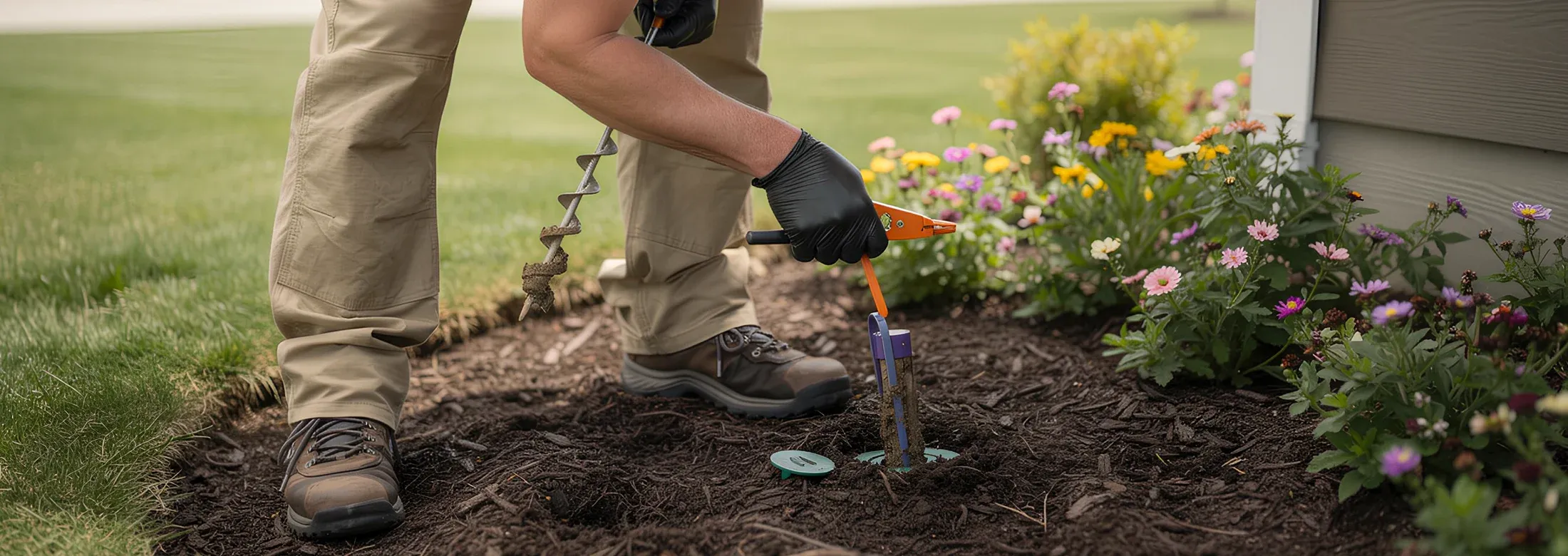 technician checking a termite bait station